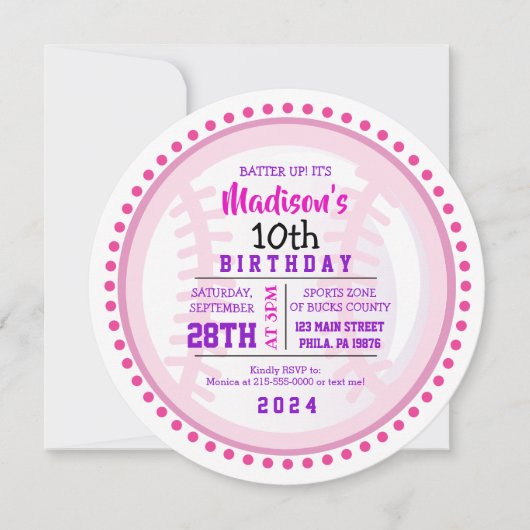 BASEBALL ROND Anniversaire Fête Invitation (Devant)