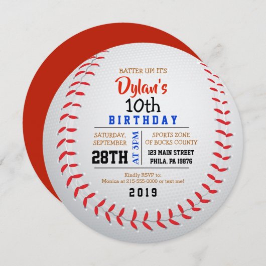 BASEBALL ROND Anniversaire Fête Invitation (Devant / Derrière)