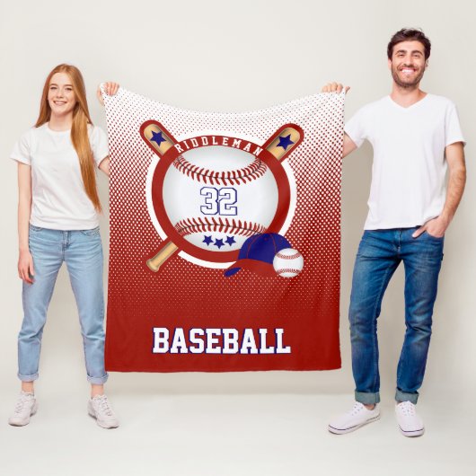 Baseball - Rood en Donkerblauw - DIY-tekst Fleece Deken (In situ)