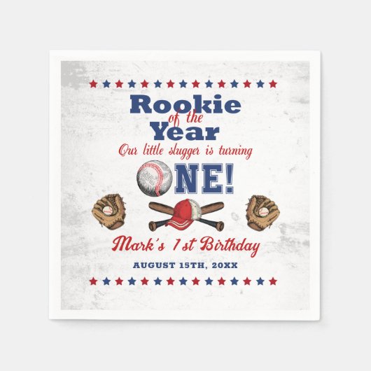 Baseball Rookie 1e Verjaardag Party Servetten (Voorkant)