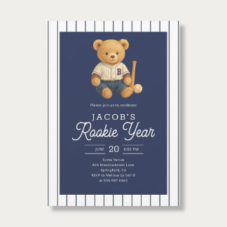 Baseball Rookie Teddy Bear 1st Birthday Kaart