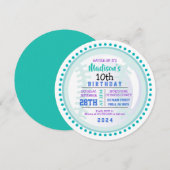 BASEBALL ROUND Aqua Birthday Party Invitation Kaart (Voorkant / Achterkant)