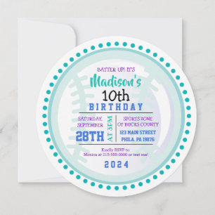 BASEBALL ROUND Aqua Birthday Party Invitation Kaart