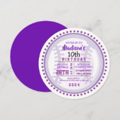 BASEBALL ROUND Paars Birthday Party Invitation Kaart (Voorkant / Achterkant)