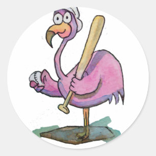 Baseball roze flamingo Whimsical Waterverf Ronde Sticker