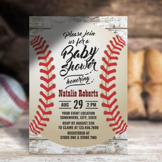  Baseball Rustic Barn Wood Baby shower Kaart