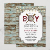  Baseball Rustic Wood Boy Baby shower Kaart (Voorkant / Achterkant)