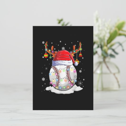 Baseball Santa Hat Reindeer Kerstmis Lights Funny Kaart (Staand voorkant)