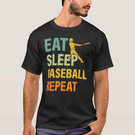 Baseball Saying Eat Sleep Baseball Repeat T-shirt (Voorkant)