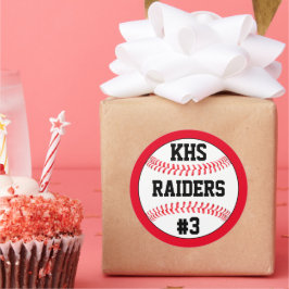 Baseball-schoolbrieven, teamnaam en afspeelnummer ronde sticker