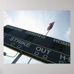 Baseball-scorebord met Amerikaanse vlag Poster