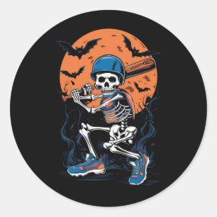 Baseball Skeleton Halloween Baseball Halloween Ronde Sticker