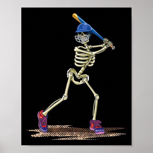 Baseball Skeleton Halloween Mannen Boys Baseball H Poster (Voorkant)