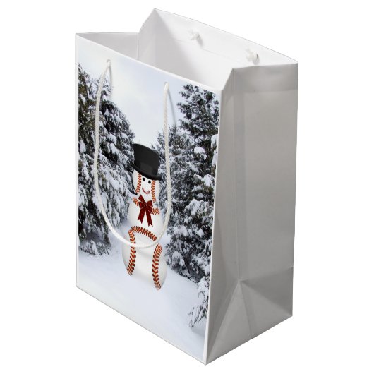 Baseball sneeuwman medium cadeauzakje (Achterkant Gekanteld)
