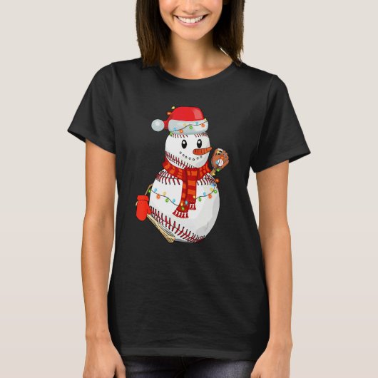 Baseball Snowman Christmas Game Day For Baseball T-shirt (Voorkant)