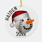 Baseball Snowman Christmas Keramisch Ornament (Voorkant)