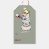 Baseball Snowman Kerstmis Cadeaulabel (Voorkant)