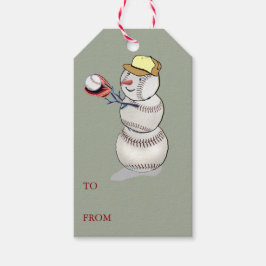 Baseball Snowman Kerstmis Cadeaulabel