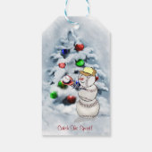 Baseball Snowman Kerstmis Cadeaulabel (Achterkant)
