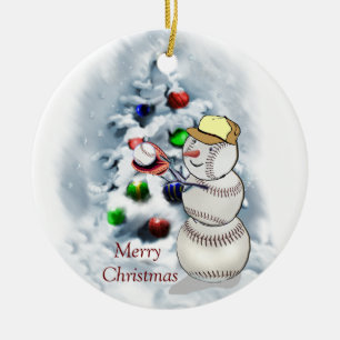 Baseball Snowman Kerstmis Keramisch Ornament