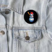 Baseball Snowman Merry Christmas Xmas Pajamas Men Ronde Button 5,7 Cm (In situ)