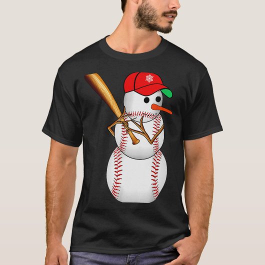 Baseball Snowman Snow Christmas Xmas Men Women T-shirt (Voorkant)