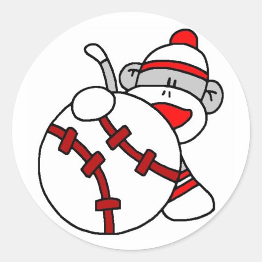 Baseball Sock Monkey Ronde Sticker (Voorkant)