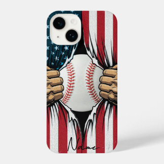 Baseball Softball American Flag Patriotic iPhone 14 Hoesje