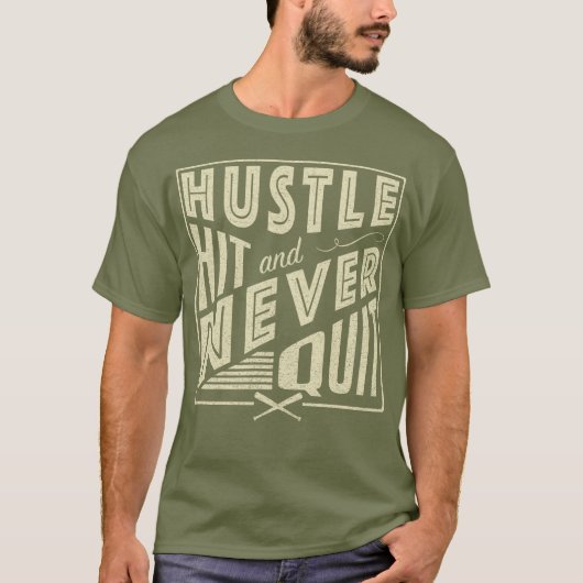 Baseball Softball Hustle Hit & Nooit stoppen T-shirt (Voorkant)