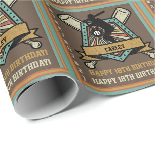 Baseball Softball Naam Leeftijd Nummer Verjaardag Cadeaupapier