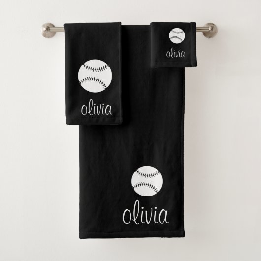 Baseball/Softball Script Girly Monogram Naam Bad Handdoek (Insitu)