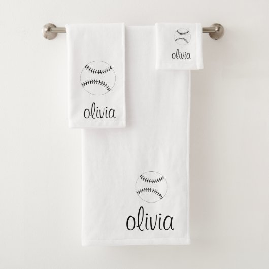 Baseball/Softball Script Girly Monogram Naam Bad Handdoek (Insitu)