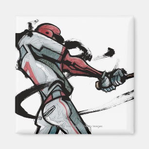 Baseball-speler die knijpende knuppel, zijdelings  magneet