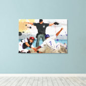 Baseball-speler veilig thuis in bord canvas afdruk (Insitu (Houten vloer))