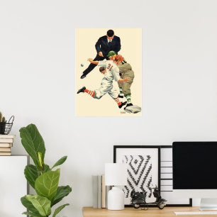 Baseball-spelers op sportgebied, veilig op het Bo Poster
