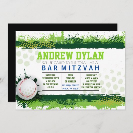 BASEBALL SPLASH Bar Mitzvah Invitation (Devant / Derrière)
