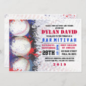 BASEBALL Splatter Bar Bat mitzvah Invitation (Devant / Derrière)
