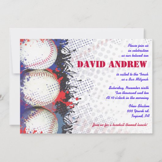 BASEBALL Splatter Bar Bat Mitzvah Uitnodiging (Voorkant)