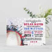 BASEBALL Splatter Bar Bat Mitzvah Uitnodiging (Staand voorkant)