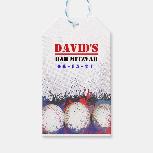 BASEBALL SPLATTER Bar Mitzvah Take Home Gift Label Cadeaulabel (Voorkant)