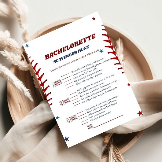 Baseball Sport bachelorette Scavenger spel Kaart