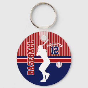 Baseball Sport Ball Design - Donkerrood en blauw Sleutelhanger