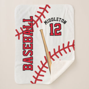 Baseball Sport Ball Design - Red Sherpa Deken