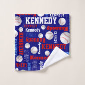 Baseball sport bleu rouge blanc nom personnalisé (Gant de toilette)