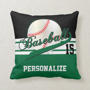 Baseball Sport Naam en nummer DIY Donkergroen Kussen