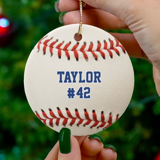 Baseball Sport Player Name Team Number Kerstmis Keramisch Ornament