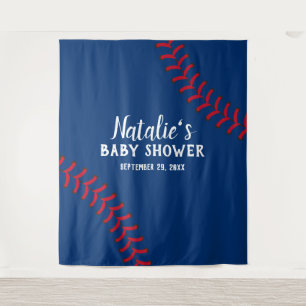 Baseball Sportmarineblauw Baby shower Achtergrond Wandkleed