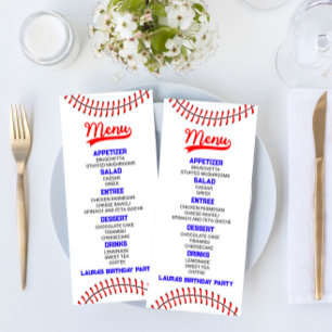 Baseball Sports Red Blue Birthday Food Menu
