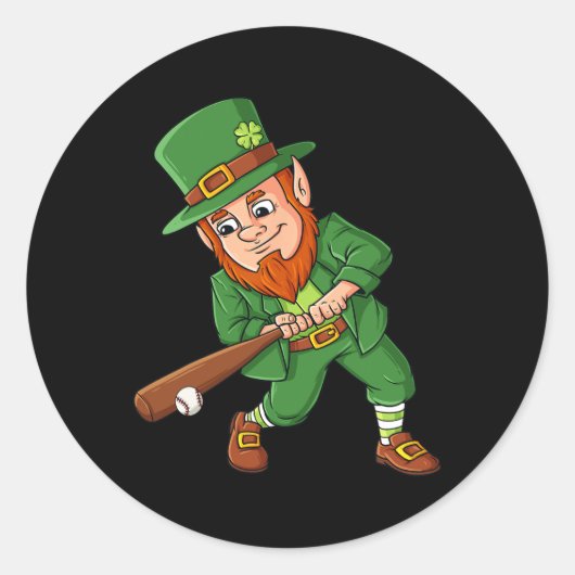 Baseball St Patricks Day Leprechaun Hitter Batter Ronde Sticker (Voorkant)