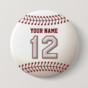 Baseball Stitches Player Number 12 en Custom Name Ronde Button 7,6 Cm